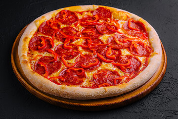 tasty pepperoni pizza with red bell peper