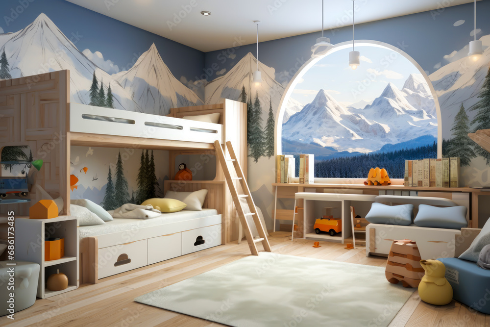 Wall mural automation child room mountain style