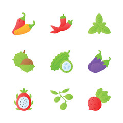An amazing fruit and vegetable icons set, isolated on white background