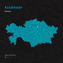 Kazakhstan, Qazaqstan Map with a capital of Astana Shown in a Mosaic Pattern. Square composition