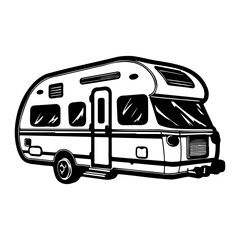 Camp trailer, Camper RV Motorhome Logo Monochrome, Generative AI. - obrazy, fototapety, plakaty