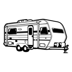 Camp trailer, Camper RV Motorhome Logo Monochrome, Generative AI.
