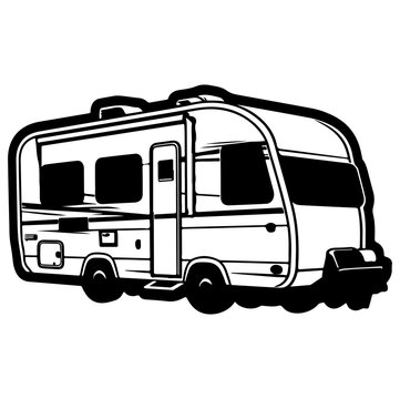 recommend clip art: Camp trailer, Camper RV Motorhome Logo Monochrome, Generative AI.