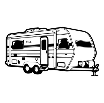 recommend clip art: Camp trailer, Camper RV Motorhome Logo Monochrome, Generative AI.
