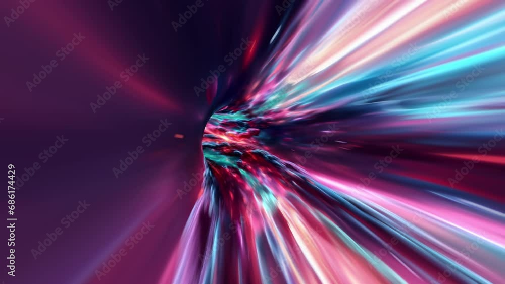 Poster abstract loop colorful hyperspace flight universe galaxy warp tunnel animation. 4k 3d art infinite l