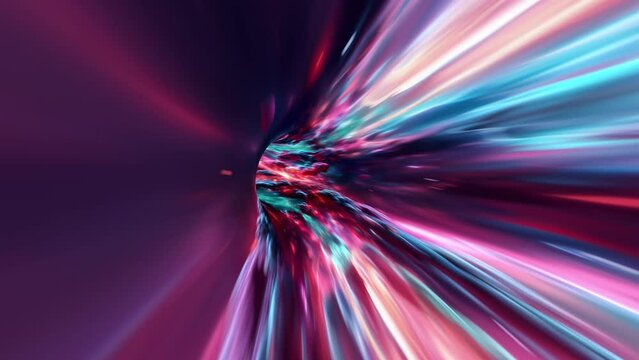Abstract loop colorful hyperspace flight universe galaxy warp tunnel animation. 4K 3D Art infinite loop Science Fiction pink hyperspace vortex tunnel. Space travel flight in grungy pink red wormhole d