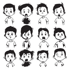 Vector set of teenagers with different facial expressions.