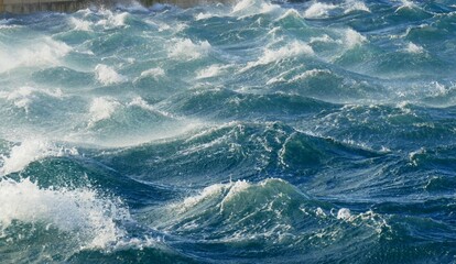 Stormy sea surface with big waves background