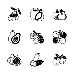 Well designed fruits and vegetables vectors set, healthy and organic food