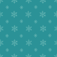 Christmas seamless pattern with snowflakes on cyan background. Vector illustration