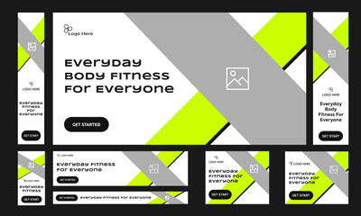 Grow your body fitness everyday web set banner design for social media post. 10x running exercise web banner, fully editable vector eps 10 file format