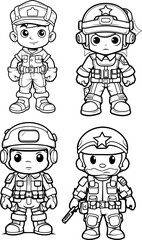 Soldier cartoon vector image, coloring page black and white