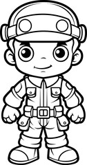 Soldier cartoon vector image, coloring page black and white