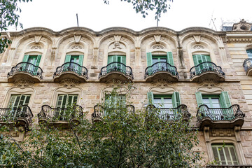 Facade of old apartment buildings in el Eixample, Barcelona, Catalonia, Spain, Europe