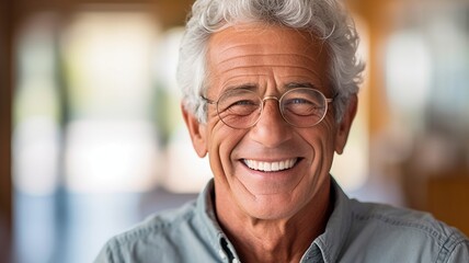 Expressive Elderly Man with a Contented Smile - Lifestyle Portrait - obrazy, fototapety, plakaty