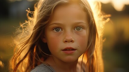 Child in Golden Sunset: A Portrait of Innocence and Serenity