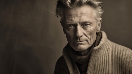 Fototapeta premium The Story in His Eyes: Timeless Portrait of a Reflective Man
