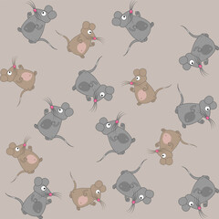 Gift wrapping paper, beige and grey mouse on color background - vector