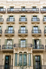 Facade of old apartment buildings in el Eixample, Barcelona, Catalonia, Spain, Europe