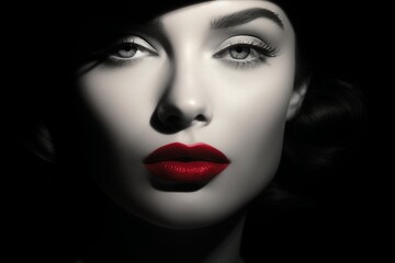 Vintage Allure: Sophisticated Lady with Sultry Red Lipstick