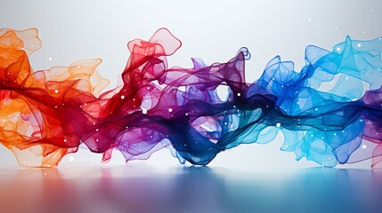 Rhythmic Waves of Color: Luminous Ribbons Dance Across a Reflective Surface in a Symphony of Light and Shadow. Data visualization picture, luminous waves and data streams