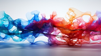 Rhythmic Waves of Color: Luminous Ribbons Dance Across a Reflective Surface in a Symphony of Light and Shadow. Data visualization picture, luminous waves and data streams