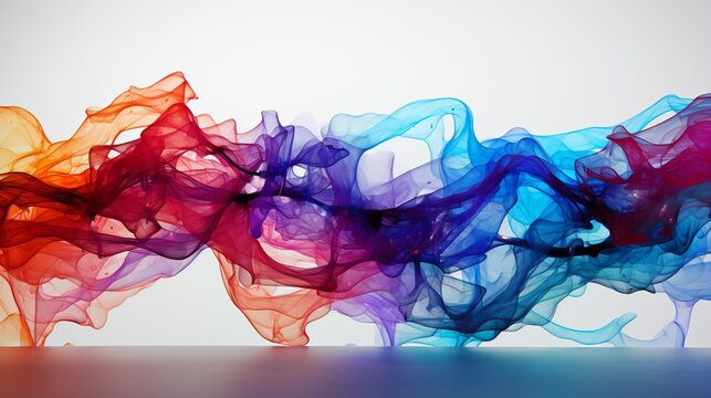 Rhythmic Waves of Color: Luminous Ribbons Dance Across a Reflective Surface in a Symphony of Light and Shadow. Data visualization picture, luminous waves and data streams