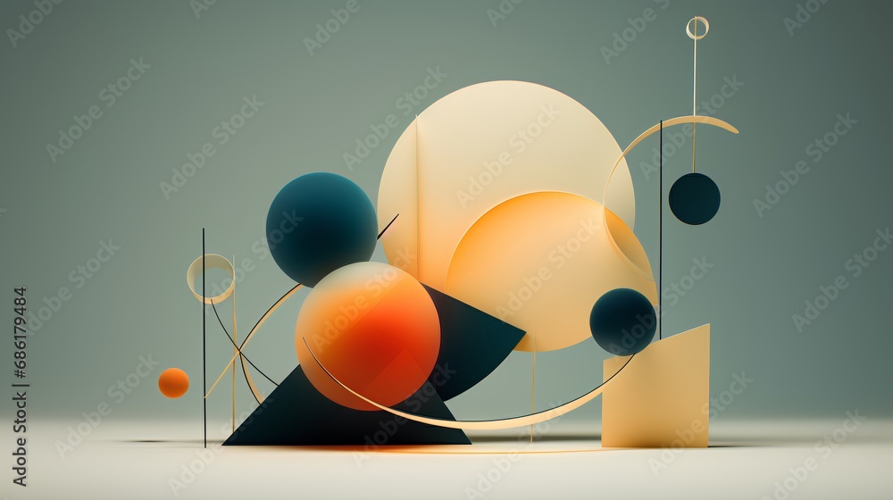 Poster an array of abstract shapes featuring a variety of geometric circles, artistic forms, and colorful c