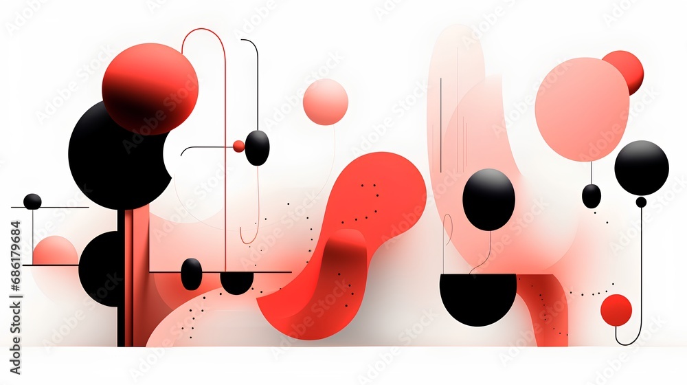 Poster an array of abstract shapes featuring a variety of geometric circles, artistic forms, and colorful c