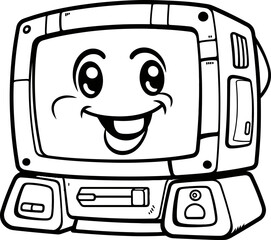 Computer cartoon vector stock, coloring page black and white