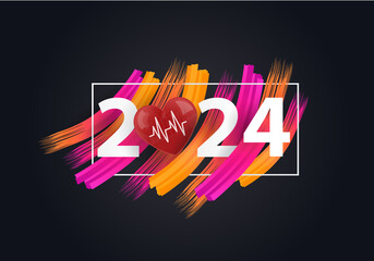 happy new year 2024. 2024 with Heart and Heartbeat icon
