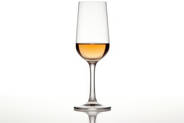 A glass of white wine on a white background