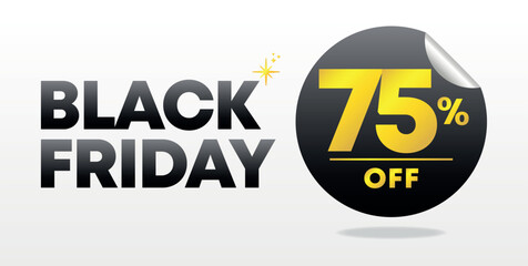 75% off. Black Friday advertising, shopping event, sales, commercial, e-commerce. Promotion, offers. Coupon, tag, ad. Price discount. Celebration, holiday. web banner