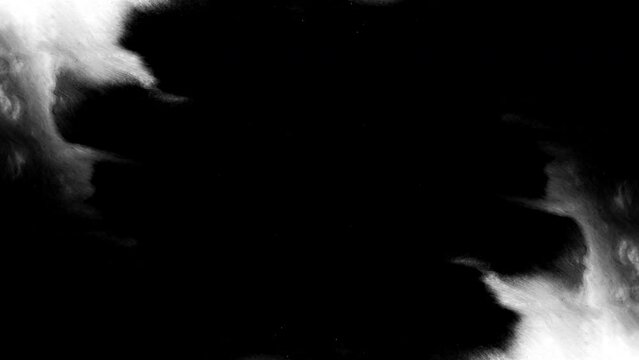 black ink splatter horror paper rorschach face revealing liquid streams transition crossfade movie intro title grunge	
