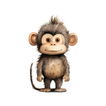 Watercolor Cute Monkey, Children's Book Style