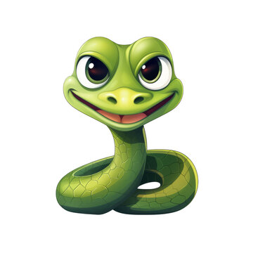 Cartoon snake head isolated on transparent background. AI generated.