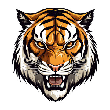 Cartoon tiger head isolated on transparent background. AI generated.