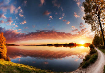 Beautiful sunset on the lake