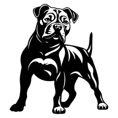 Staffordshire bull terrier dog silhouette illustration, Friendly Staffordshire bull terrier dog Logo Monochrome Design, Generative AI.