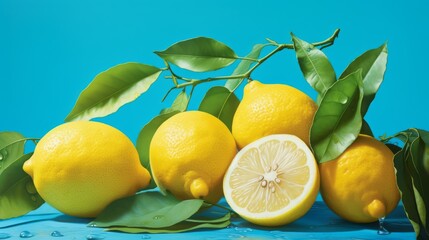 lemon_fruits_photorealism_style_on_turquoise_background