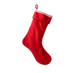 Hanging red christmas stocking isolated on transparent background. AI generated.