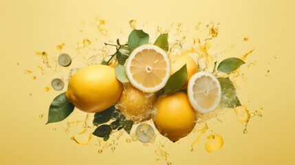 Beige background with a photographic composition of Sicilian lemons