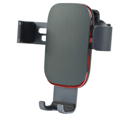 Gray car holder for smartphone, isolated on white background.