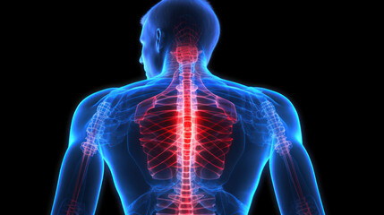 Painful spine skeleton x-ray, medical concept