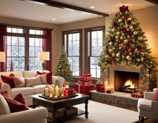 living room with christmas decorations