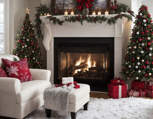 christmas tree with fireplace and gifts