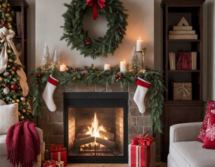 fireplace with christmas decorations