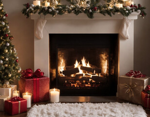 fireplace with christmas decorations