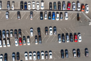 Aerial view of car parking at sunny day
