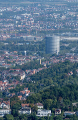 aerial cityscape of gasometer from TV-tower, Stuttgart, Germany